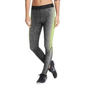 Nike Pro Leggings Womens Neon Green/Gray/Black Abstract Ankle Stretch Size Large